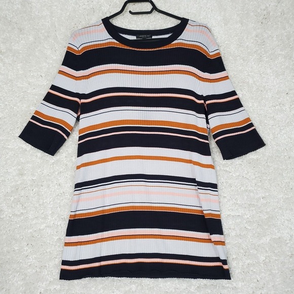 Lafayette 148 New York‎ Women Silk Blend Ribbed Shirt Size XL Striped Office Mod - Picture 1 of 11